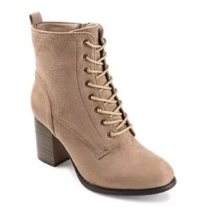 NWB Journee Collection Baylor Lace-up‎ Heeled Bootie Size 11 Taupe